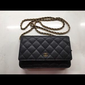CHANEL black caviar wallet on chain WOC